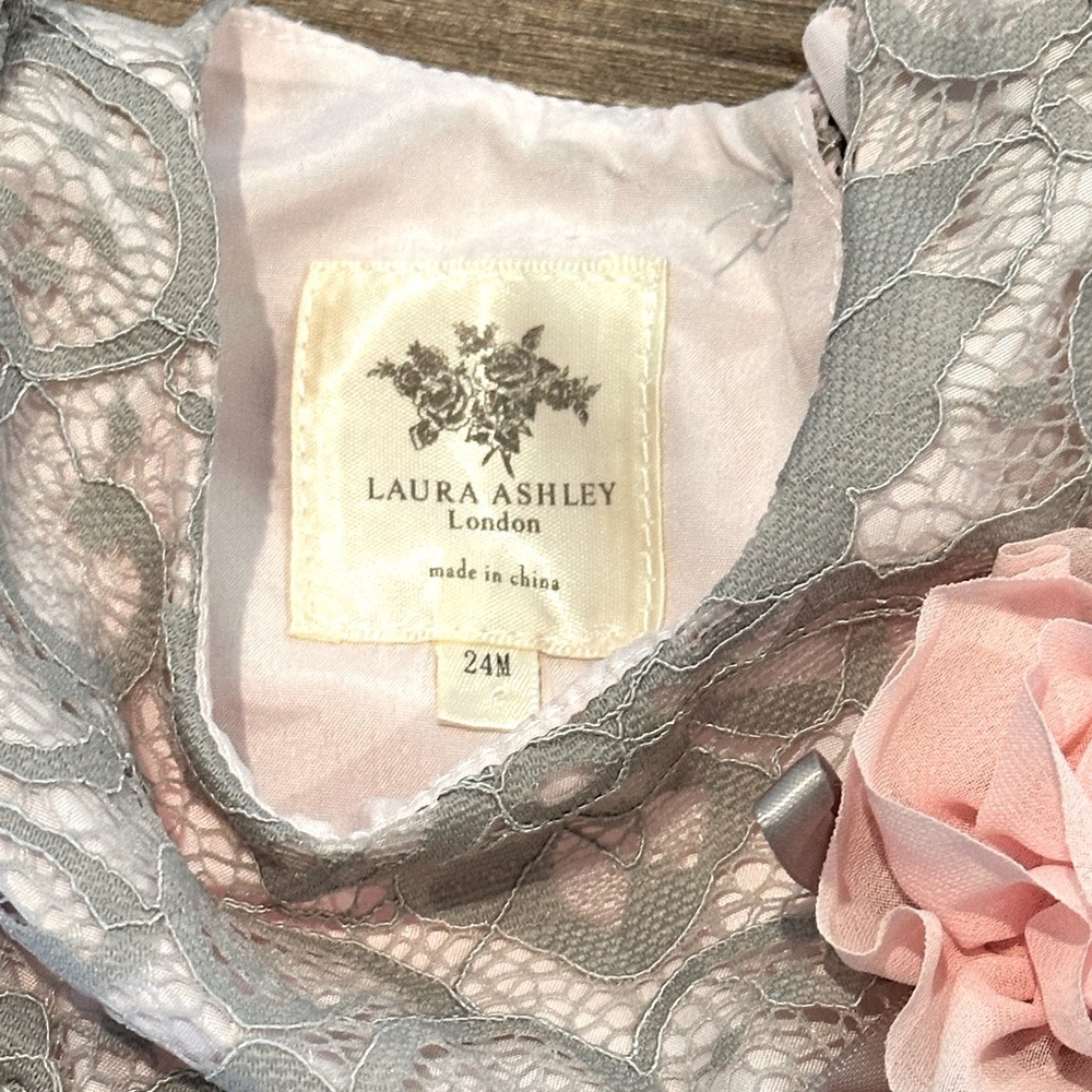 NWOT Laura Ashley 24 Months Gray and Pink Lace Dress - Picture 9 of 10